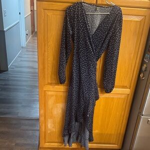 SHEIN Black Long Sleeve Polka Dot Dress